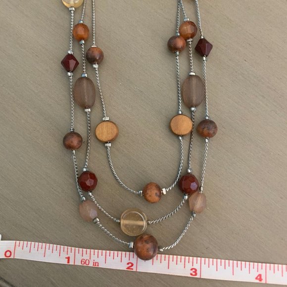 Beaded necklace, illusion style, wood beads brown - Picture 3 of 5
